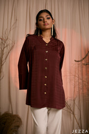 Crimson Crest: Brocade Detail Long Top 82421